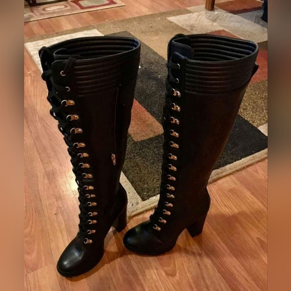 Knee High High Heeled Combat Boots